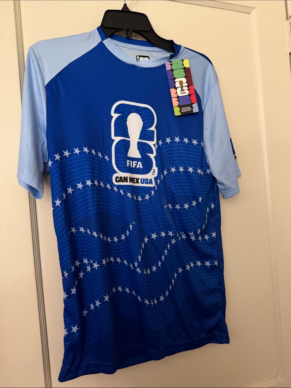 FIFA CAN MEX USA Blue Short-Sleeve Soccer Jersey size S